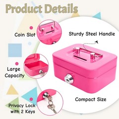 4 PCS Mini Metal Cash Box Key Lock Safe Coin Organizer Bank 4.5×3.3×2 Inch
