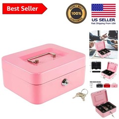 Elegant Pink Locking Cash Box with Key Lock & Removable Coin Tray – 7.87″x6.30″