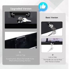Cash Box Money Tray Top Key PushButton Lock Safe XL 11.8×9.45×3.54″ Black