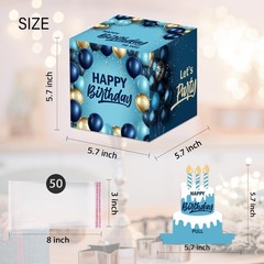 Simple Blue Birthday Money Box Cash Pull Out Gift Surprise Card With 50 Bags