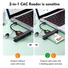 2-in-1 Type C Dual Connector CAC Card Reader, USB Smart Card Reader for Windows