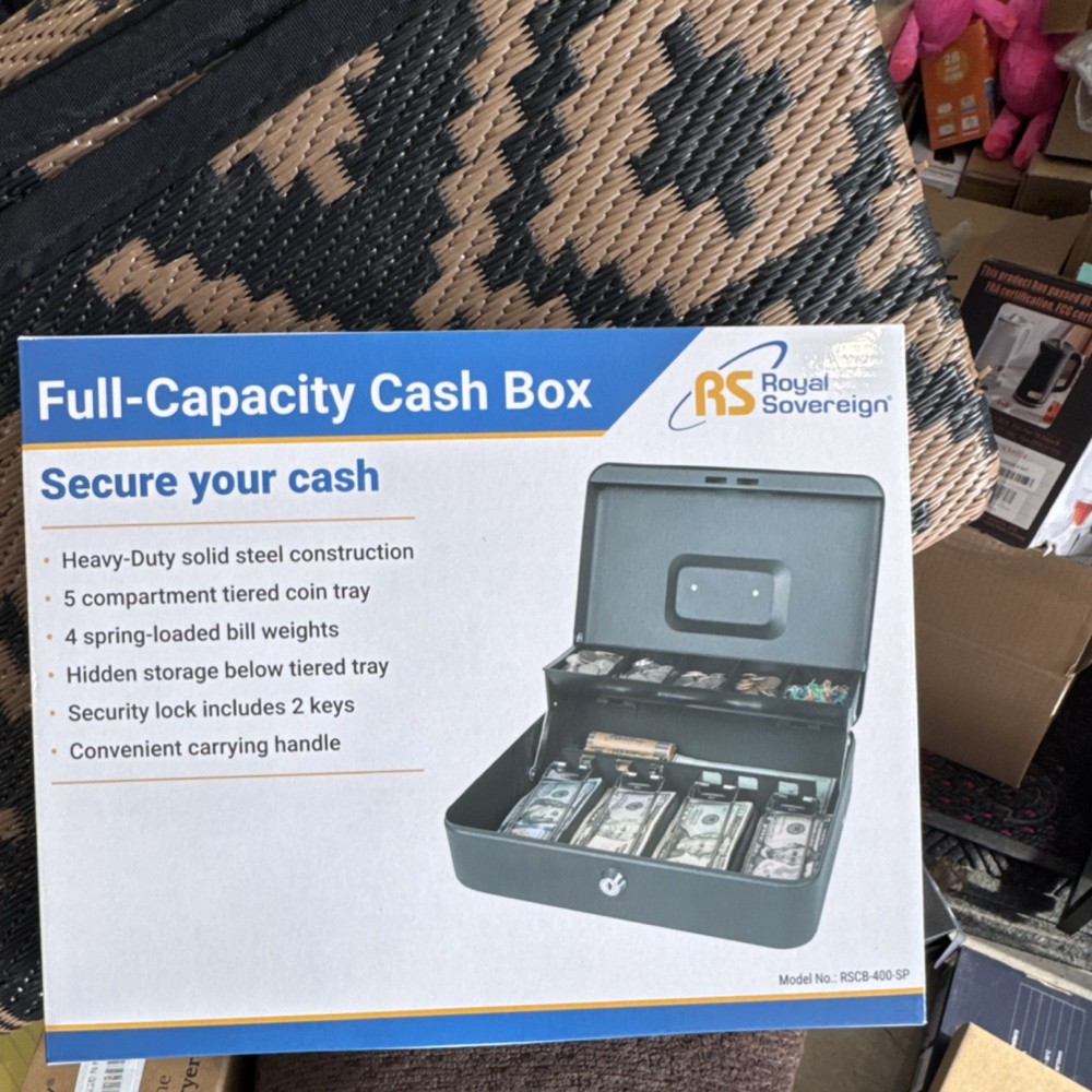 Royal Sovereign RSCB-400-SP Steel Cash Box Lockable Portable Adjustable Tray