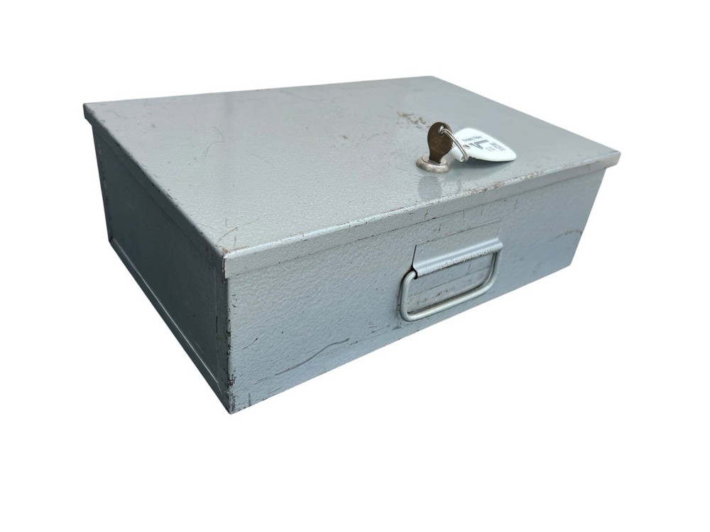 Vintage 80’s Steel Safe Cash Deposit Box with Key 12.5x8x4.5in