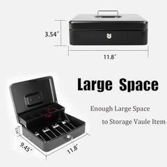 Cash Box with Money Tray and Key Lock, Saving Lock Box with Money Tray Storage f