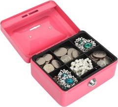 Small Cash Box with Money Tray – Metal Lock box for Kids 5.9″ x4.7″ x 3.2″ Pink