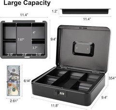 X-Large Cash Box with Sturdy Metal Construction – Combination Lock Included