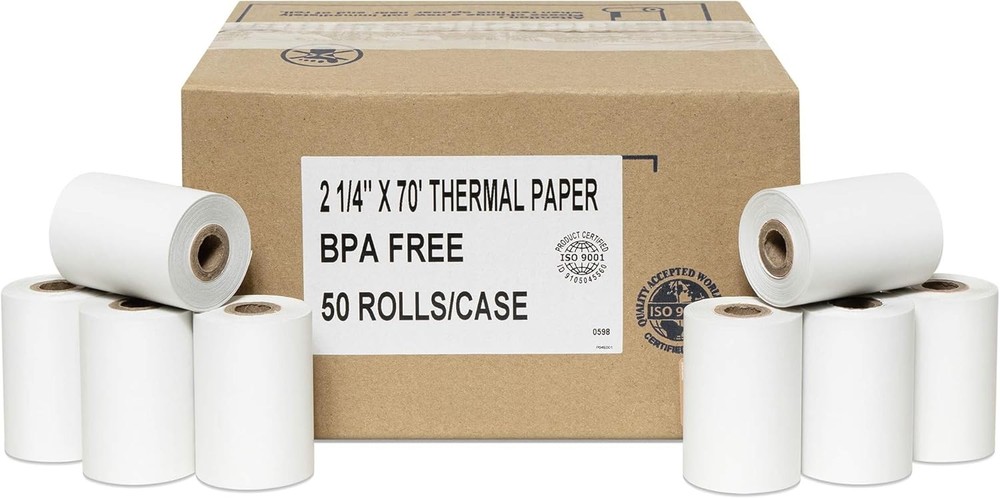 50 Rolls of Thermal Paper 2 1/4” by 70′ Verifone VX520 First Data FD400 Nurit 8