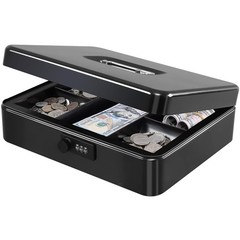 Large Metal Cash Box with Combination Lock – Black