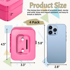 4 Pack Mini Cash Box, Small Metal Money Box with Key Lock, 4.5″L × 3.3″W × 2″…