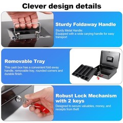 Metal Locking Cash Box with Money Tray and Secure Lock Organizer for Home