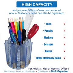 Coin Counter Change Sorter｜Pen & Pencil Holder as Desk Organizer｜Piggy Bank f…