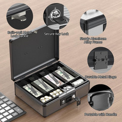 Locking Cash Box with Money Tray and Key, Secure Money Safe Box for Cash, Portab