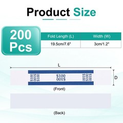 200Pcs Money Band 100 Dollar Money Bill Wrapper Self-Adhesive Bill Band Blue