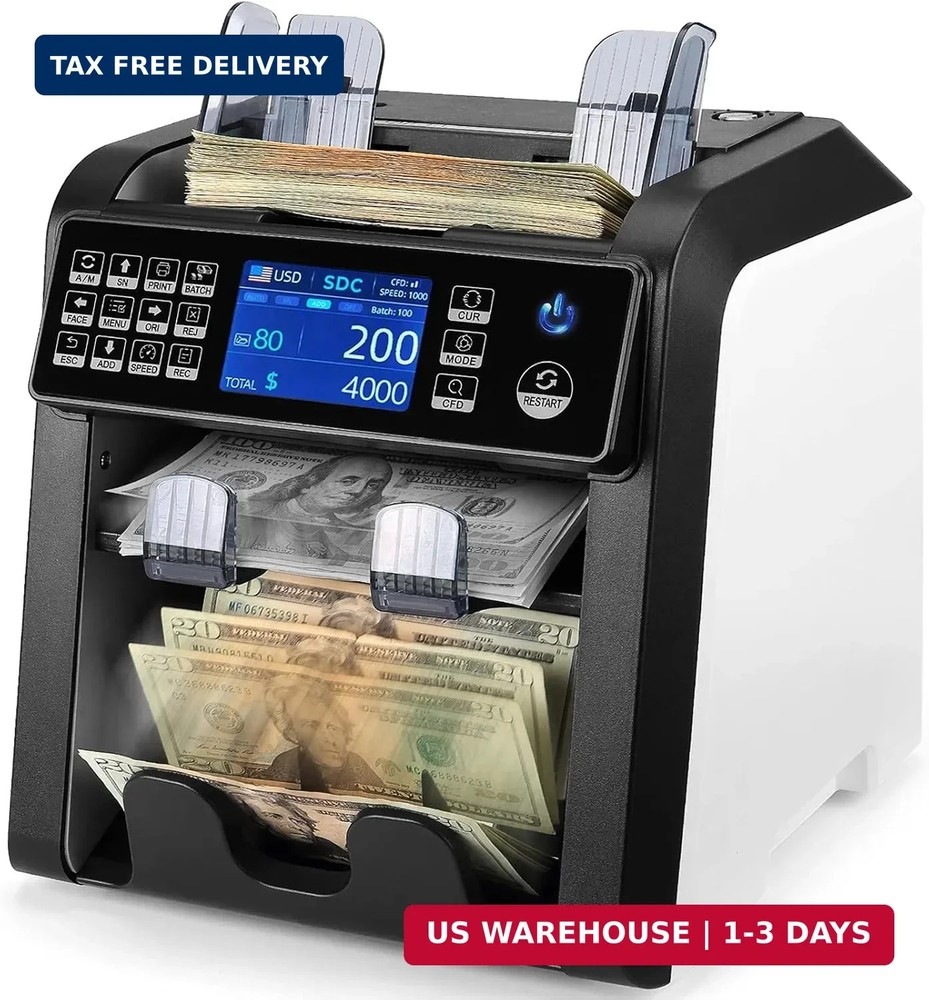 MUNBYN IMC08 Dual Money Counter Machine Mixed Denomination with Reject Pocket, V
