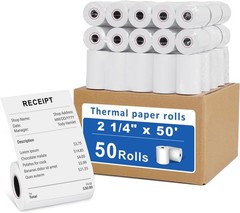 50 Rolls- 2 1/4 X 50 Thermal Receipt Paper Rolls- Fits All Pos Cash Registers…