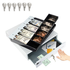 13″ Heavy Duty Compact White Manual Push-Open Cash Drawer with 4Bill/5Coin Till