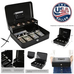 Freestanding Fire Resistant Large Cash Box with Security Cable & Key Lock, Black