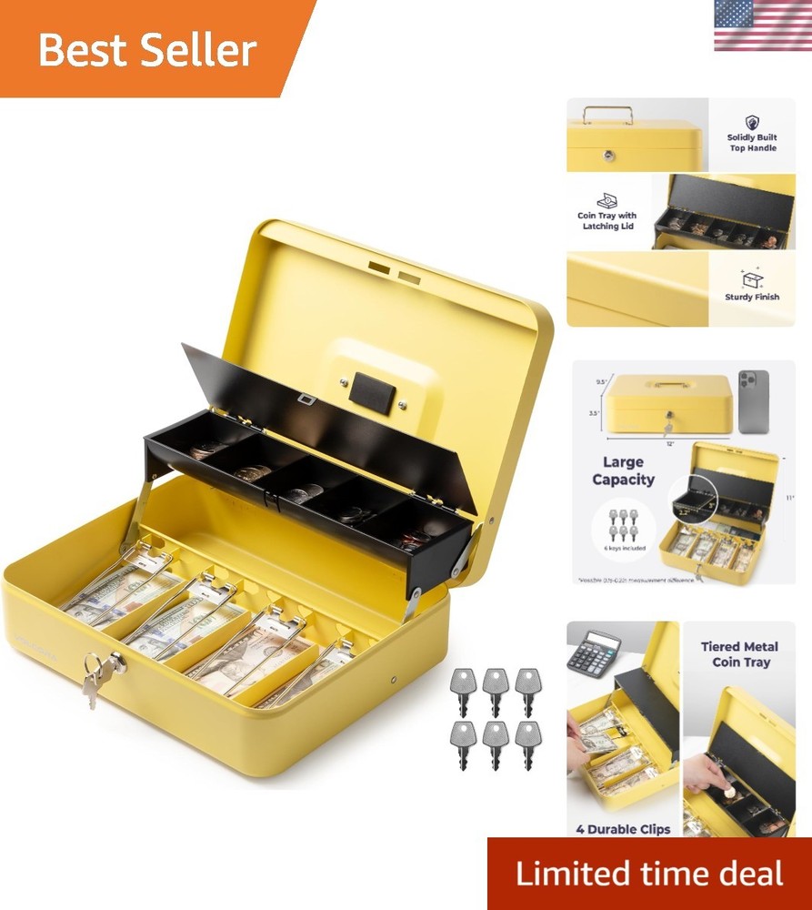 Large Cash Box with Key Lock, Metal Money Box for Cash, Portable Locking Safe…