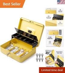Large Cash Box with Key Lock, Metal Money Box for Cash, Portable Locking Safe…