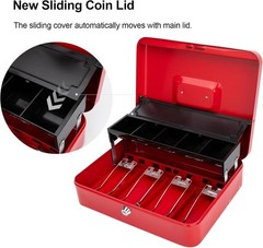 Heavy Duty Red Lock Box with Key & 5-Compartment Organizer – 392 Cubic Inches