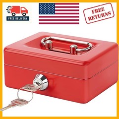 Freestanding Small Cash Box with Lock – Chic Red Metal Piggy Bank for Valuables