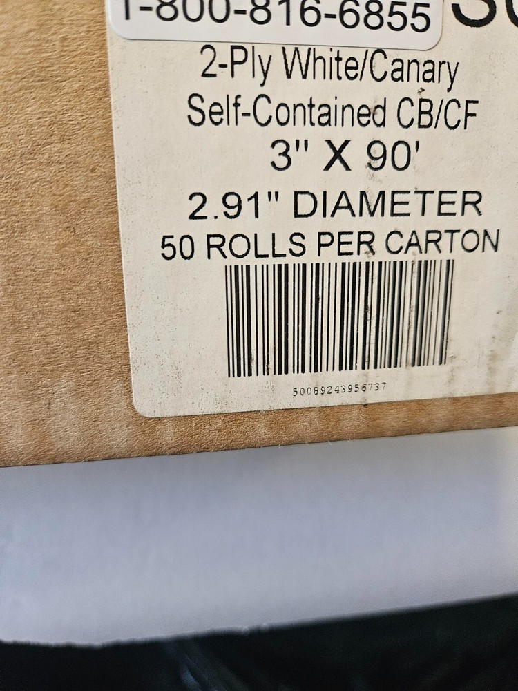 2 PLY 3″ X 90′ 2-PLY WHITE/CANARY KITCHEN PRINTER RECEIPT CARBONLESS 50 ROLLS
