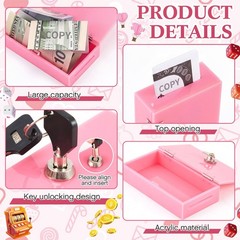 1 Pack Acrylic Money Bank Box for Gambler Portable Safe Casino Pocket Cash Pink