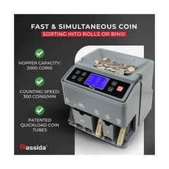 Cassida C300 Professional USD Coin Counter, Sorter and Wrapper/Roller, 300 co…