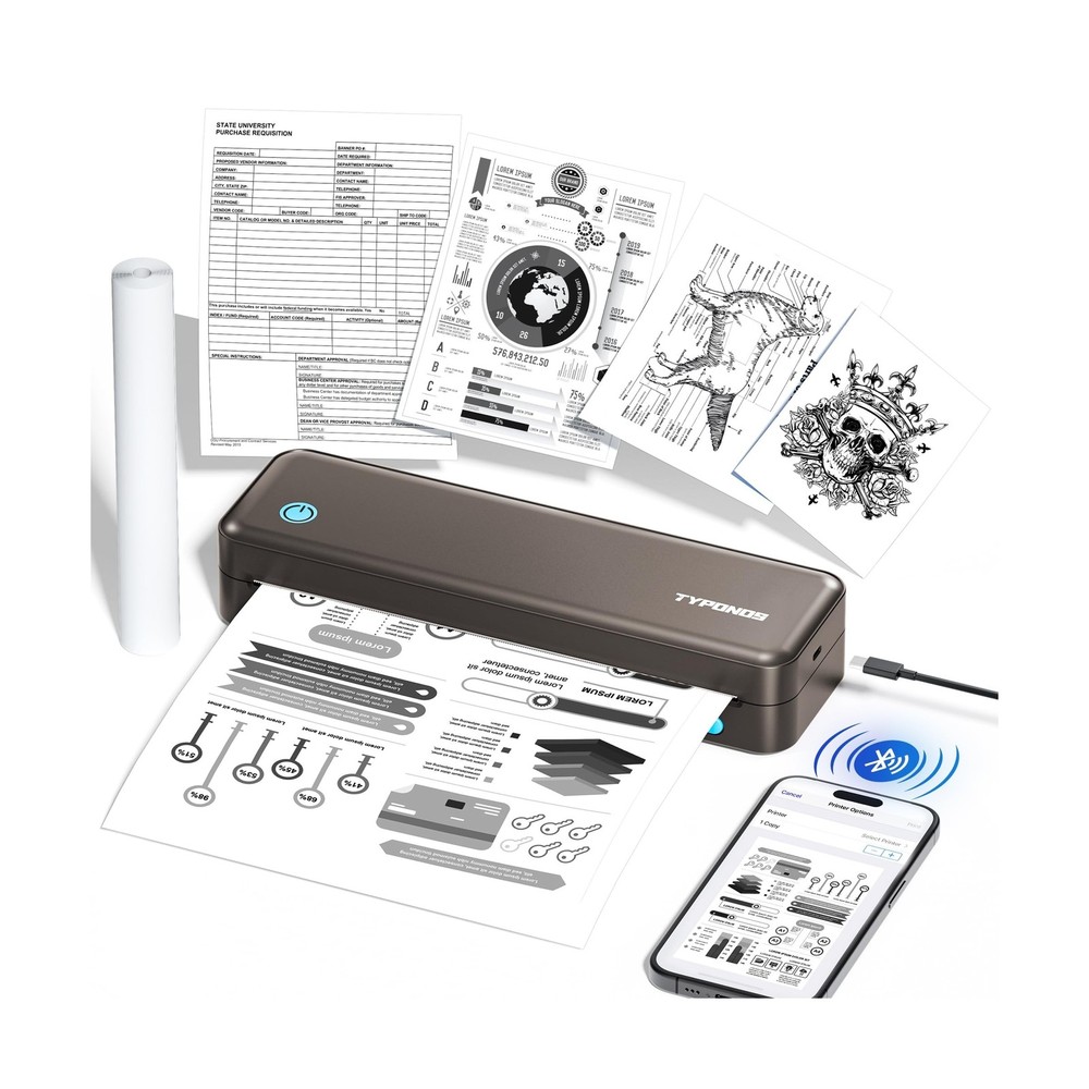 Portable Printers Wireless for Travel, D820 Thermal Inkless Printer Support S…