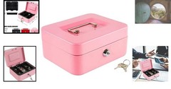 Compact and Stylish Pink Cash Box with Key Lock & Removable Tray, Secure Storage