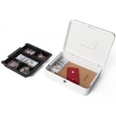 Cash Box Key Lock White 11.8×9.4×3.5 Inch XLarge Metal Money Tray Safe Box
