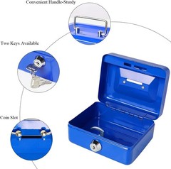 Elegant Blue Metal Cash Box with Key Lock – Perfect for Coins and Valuables