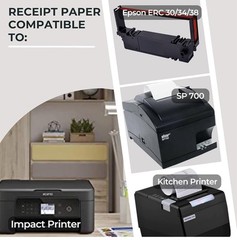 24 Pack 1Ply Bond Receipt Paper Rolls 3 x 150 White Paper Kitchen Impact Printer