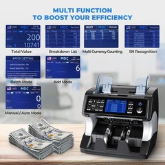 MUNBYN IMC01 Bank Grade Money Counter Machine Mixed Denomination, 2CIS/UV/IR/…
