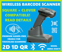 SQUARE & CLOVER POS Wireless 2D/1D/QR Barcode Reader Zebra DS6878 Handsfree! 🔥⭐