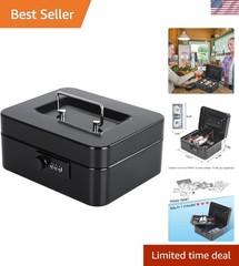 Cash Box with Combination Lock Safe Metal Money Box with Money Tray for Secur…