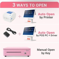 13” Cash Register Drawer Pink 4 Bill 6 Coin Tray Auto-Open with Keys