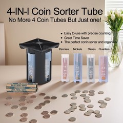 Coin Counter, Coin Sorter Tube, 4-in-1 Coin Sorter and Wrapper Machine, Change C