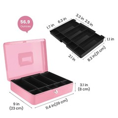 Cash Box with Money Tray and Lock – Metal Cash Box for Small Businesses, 9-Co…