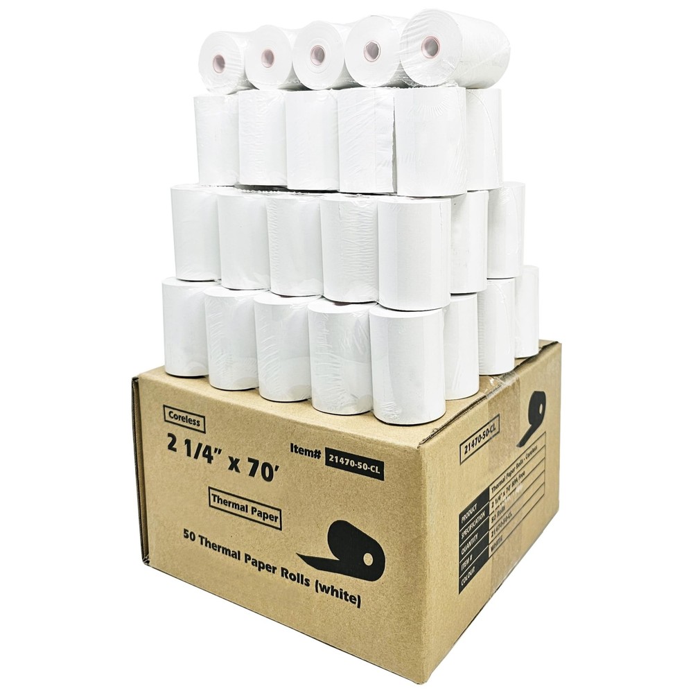 (50 Rolls Coreless) vx520 Special 2 1/4 x 70 thermal paper (2.25 inches x 70f…