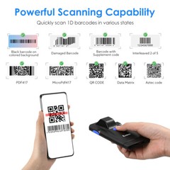 2D Wireless Bluetooth Barcode Scanner, Phone Back Clip for iPhone,Android, iOS