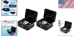 Compact Black Cash Box with Key Lock – Secure Storage for Home & Office, 2 Pack