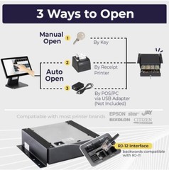 13″ SQUARE REGISTER APP CERTIFIED Cash Drawer “NEW” Electric Open & MOUNT KIT