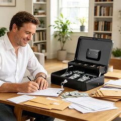 Cash Box with Key Lock – 0.7Mm Solid Steel, Auto-Pop Spill-Proof Foam Coin Tray,