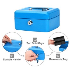 Small Cash Box with Key Lock, Double Layer Metal Money Box for Home Security,…