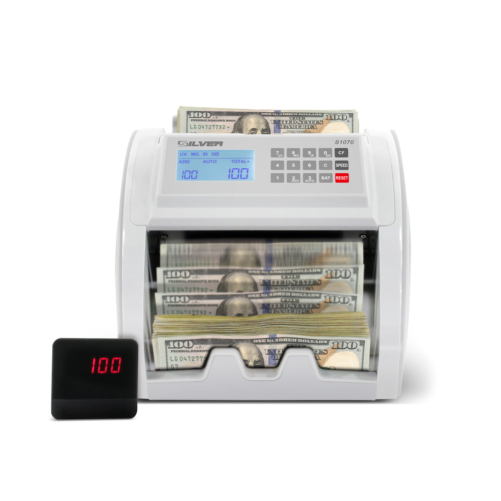 SILVER by AccuBANKER S1070 Bill Counter with 4-Point Counterfeit Money Detector