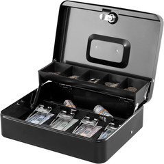 Locking Cash Box with Top Lock,Money Box with Cash Tray,4 Bill/5 Coin Slots,Lock