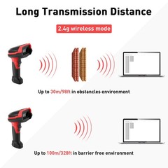 JRHC Barcode Scanner Wireless, 1D CCD Automatic Bar Code Red, Red