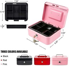 Locking Steel Medium Cash Box with Removable Coin Tray and Key Lock,7.87″x 6….