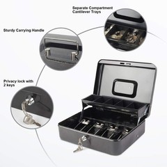 Secure Locking Cash Box Large Key Lock Money Organizer Portable Steel Safe